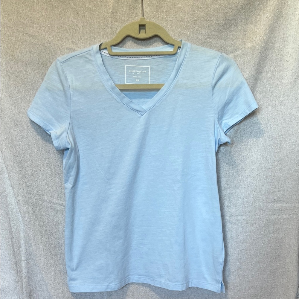 Charter Club Light Blue V-Neck Sleep Tee